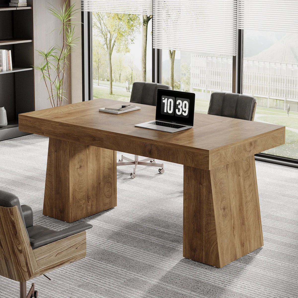 Tribesigns 55-Inch Executive Desk Double Pedestal Modern Wood Office Desk