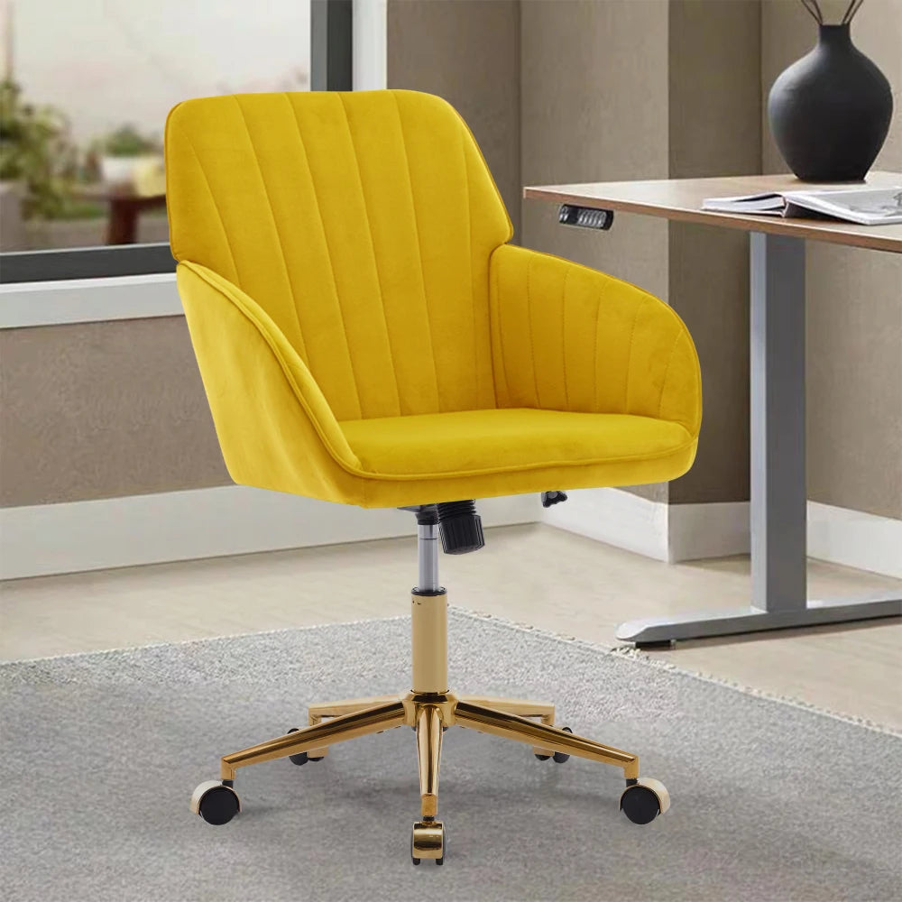 Orraves Adjustable Velvet Office Chair Ergonomic Swivel Desk Chair With Gold Base Comfy Backrest Seat For Home Bedroom Long Time Sitting