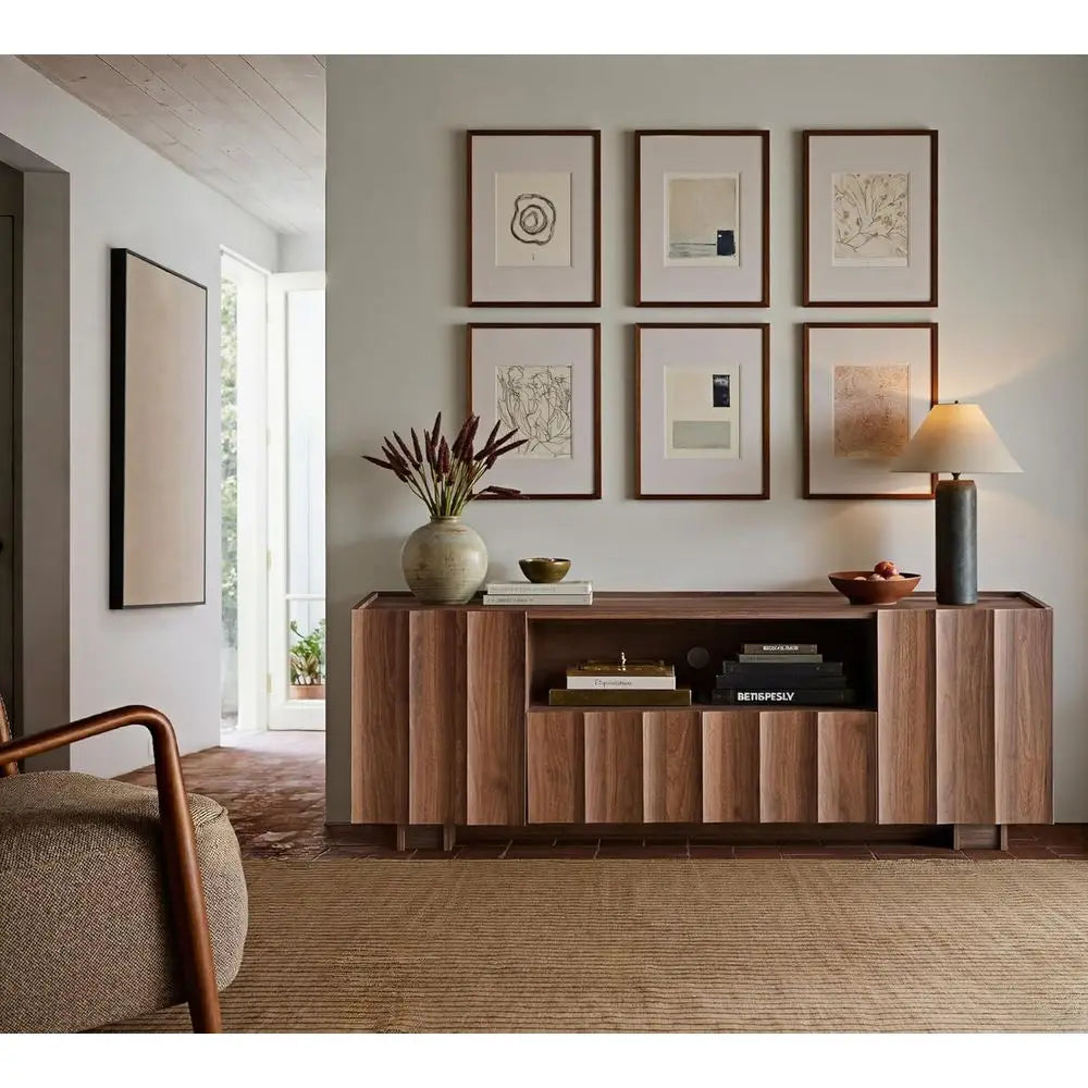 TV Stand With Wave Design And Adjustable Shelves Media Console