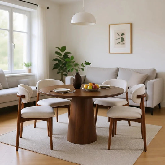 Mid Century Modern Upholstered Dining Chairs With Curved Wooden Back