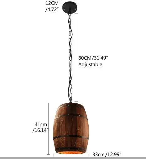 Retro Wood Wine Barrel Pendant Light For Dining Room