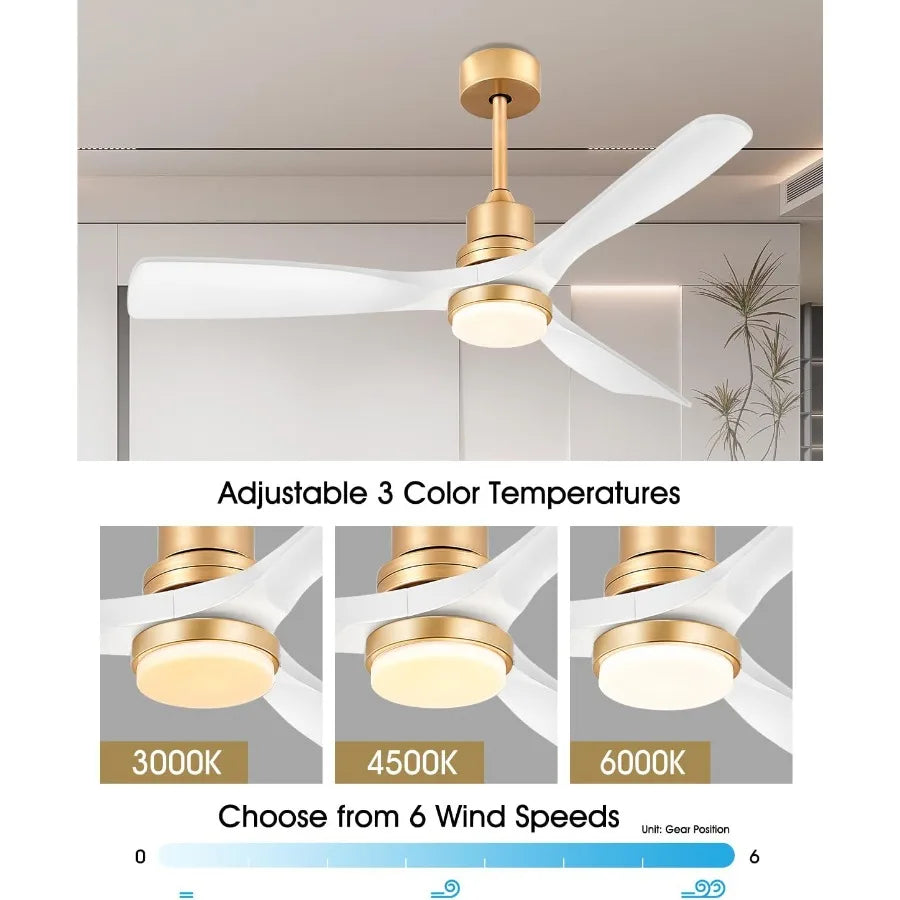 White and Gold Ceiling Fans with Lights Remote Control 52 inch Modern Gold Ceiling Fan ETL Listed 3 Downrods 3 blades Gold Fan