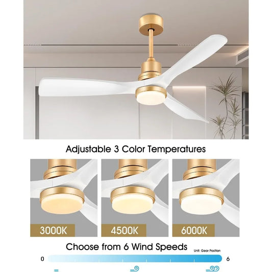 White and Gold Ceiling Fans with Lights Remote Control 52 inch Modern Gold Ceiling Fan ETL Listed 3 Downrods 3 blades Gold Fan