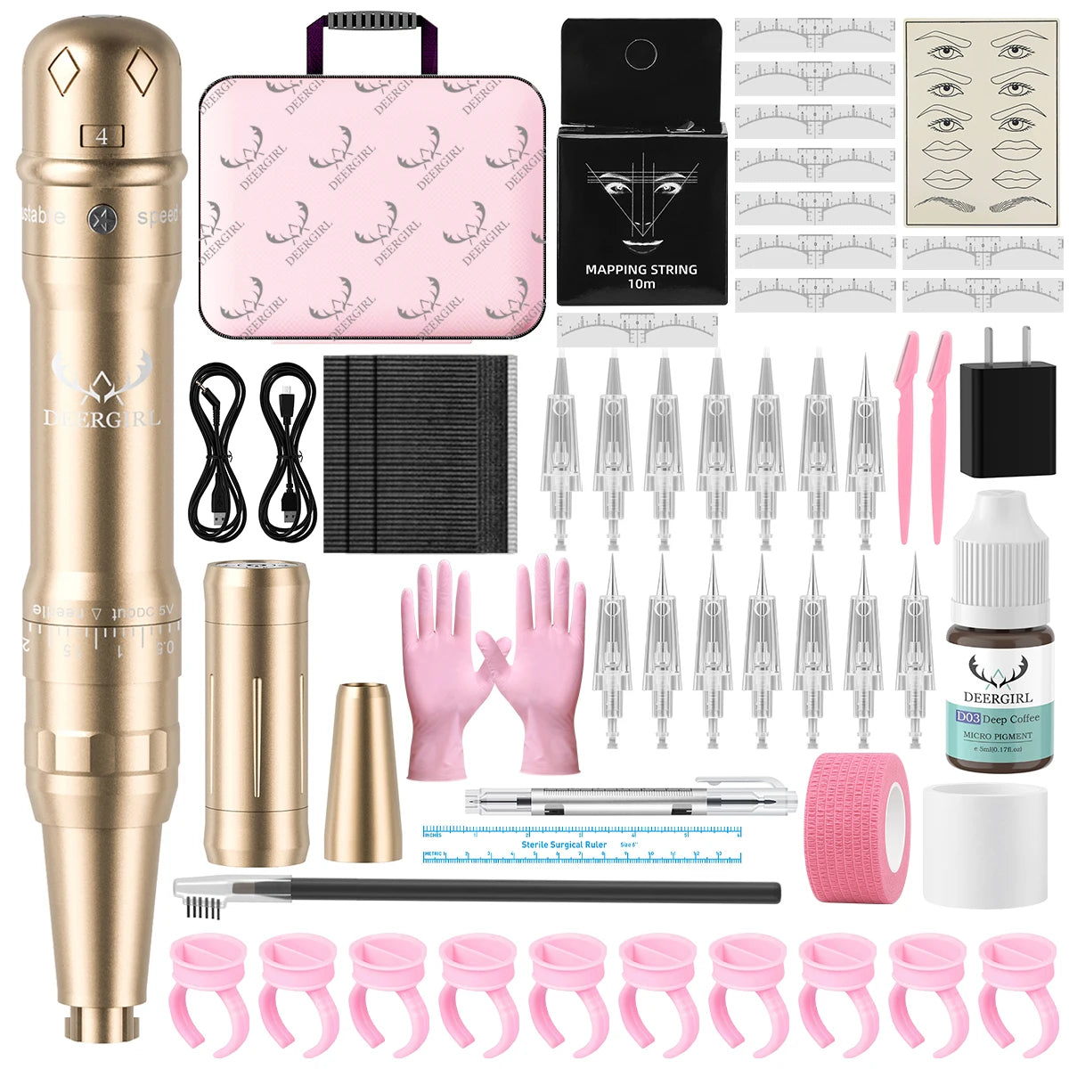 Wireless Permanent Makeup Machine Kit Eyebrow Tattoo Ink 15 Needles
