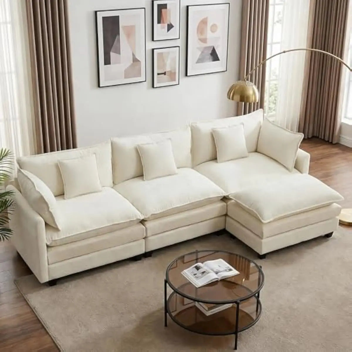 Modern L Shaped Modular Sectional Sofa With Washable Chenille Covers