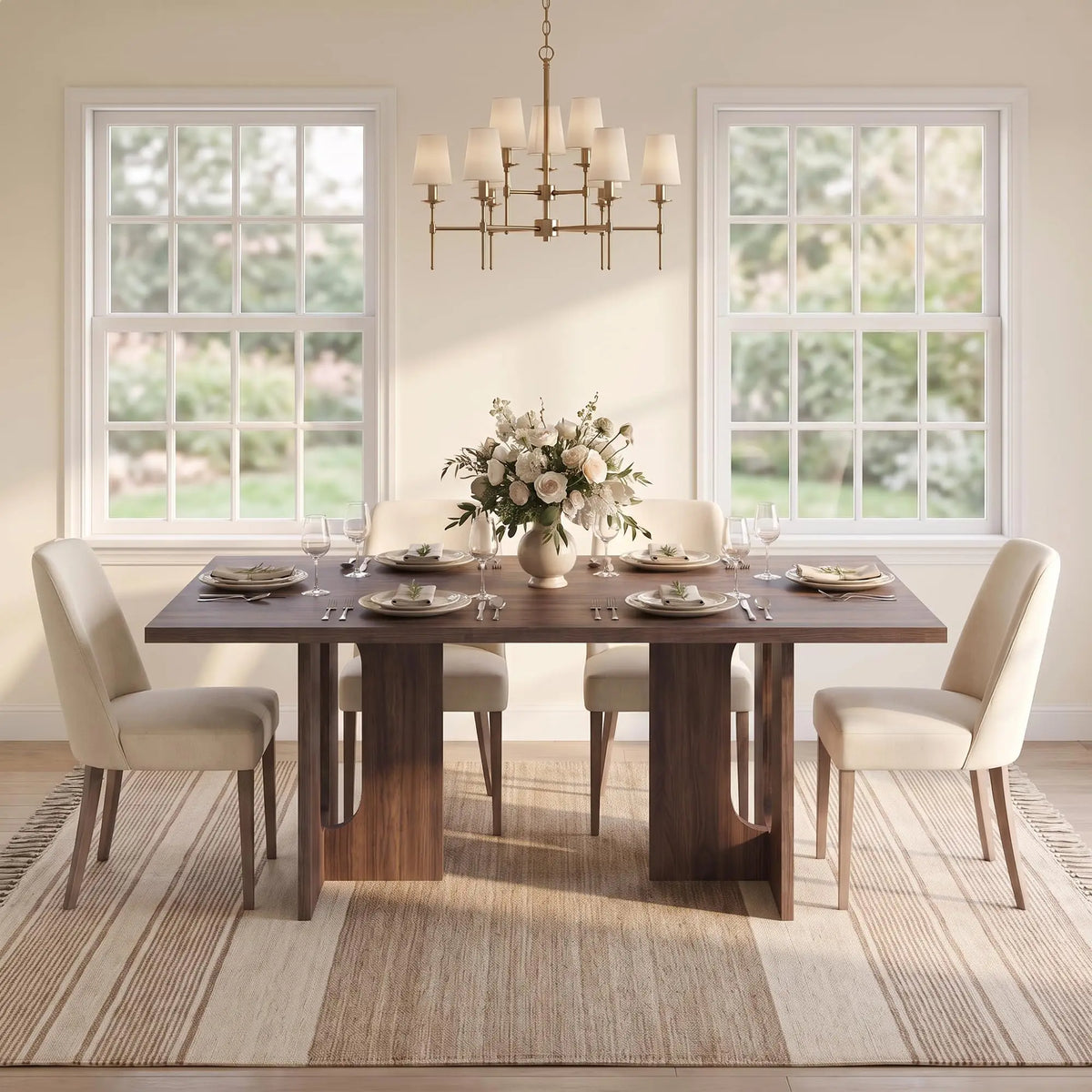 HiMISS Modern Dining Table With Wood Top And T-Shaped Base