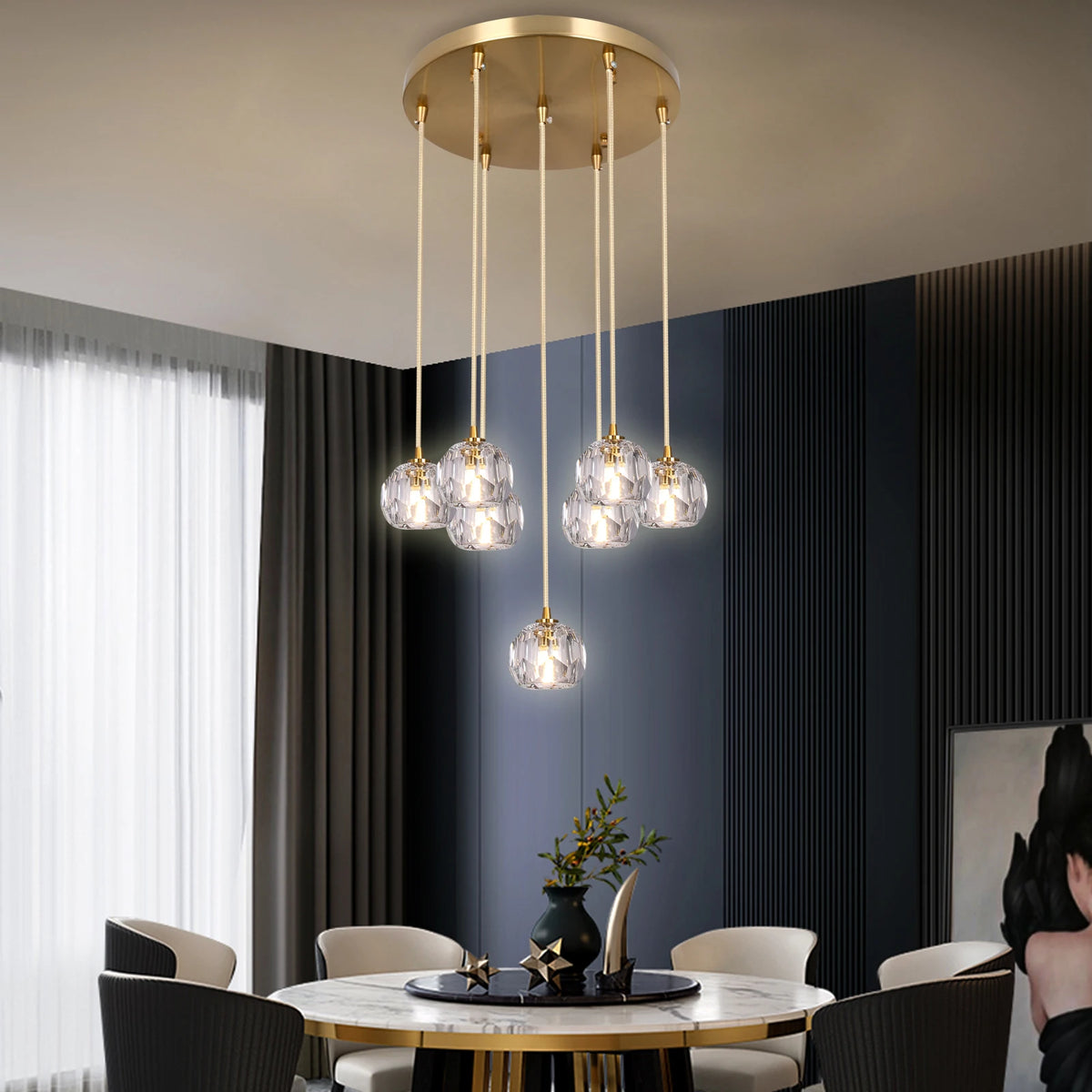 VETRULUS Modern LED Crystal Ball Pendant Light Chandelier