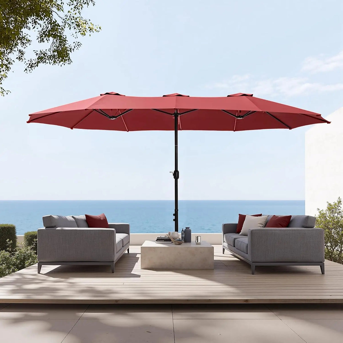 Rectangular Market Patio Umbrella Stainless Steel Frame Heavy Duty Base Included