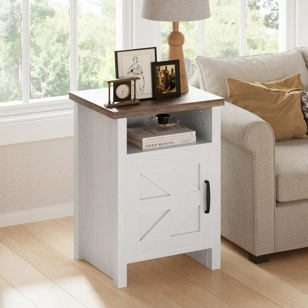JUMMICO Farmhouse Nightstand Modern Bedside Table with Barn Door & Storage Shelf Rustic End Table Side Table Bedroom(Set of 2)