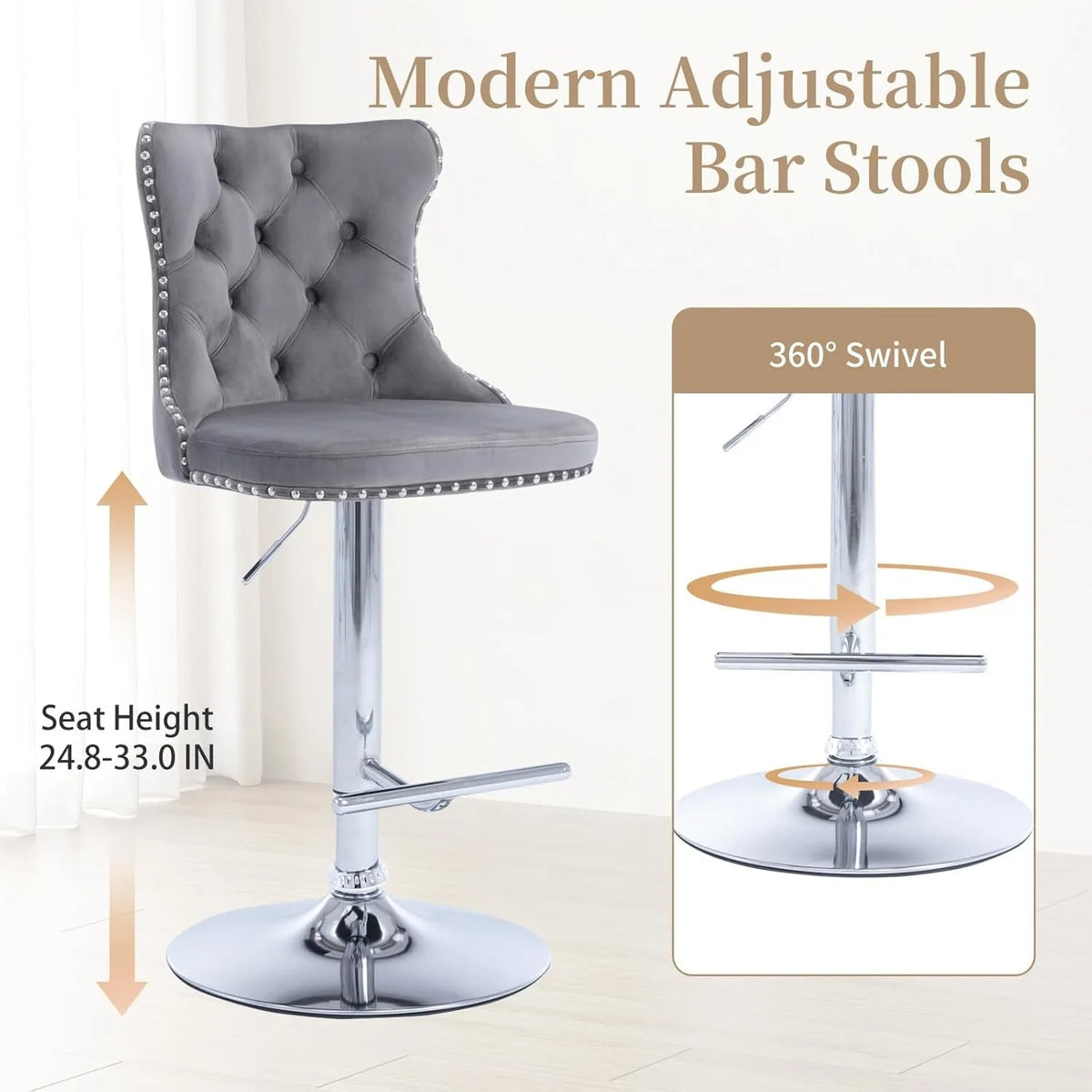 XIUWO Velvet Counter Height Barstools Set Of 4 With Swivel