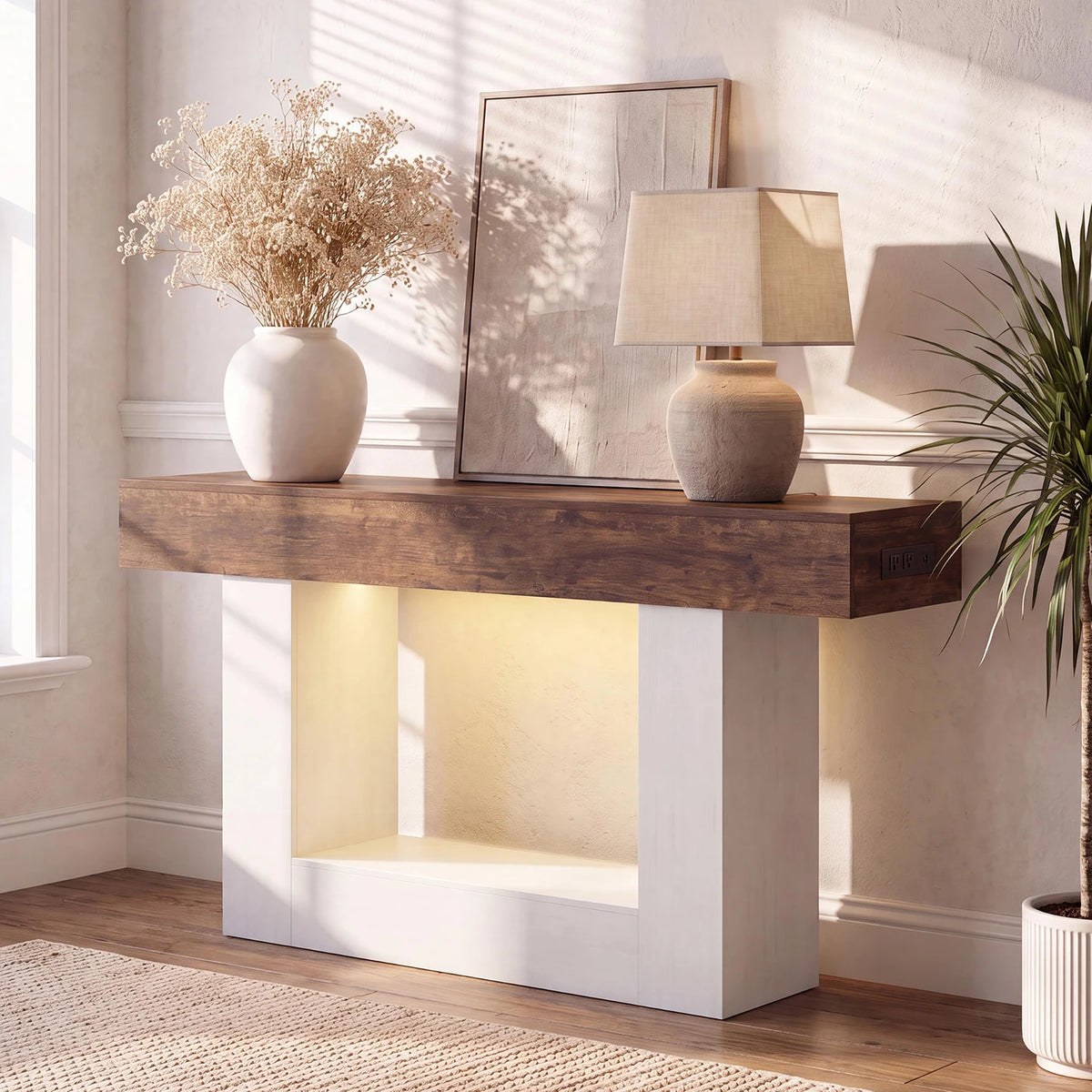 HiMISS Entryway Console With Power Outlet, USB And LED Lighting
