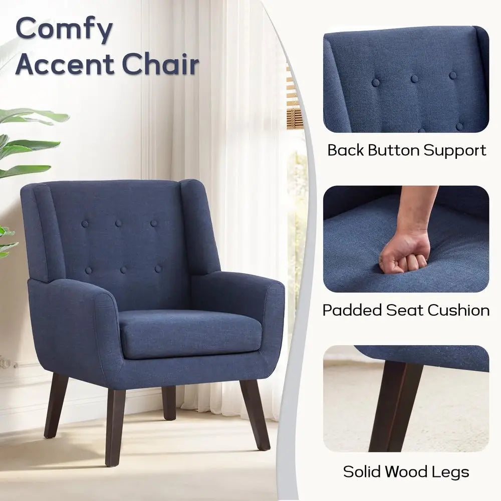 Accent Chair for Living Room,Upholstered Button Linen Armchair Chair Mid Century Modern Tufted Armchair with Fabric,Comfy Arm C