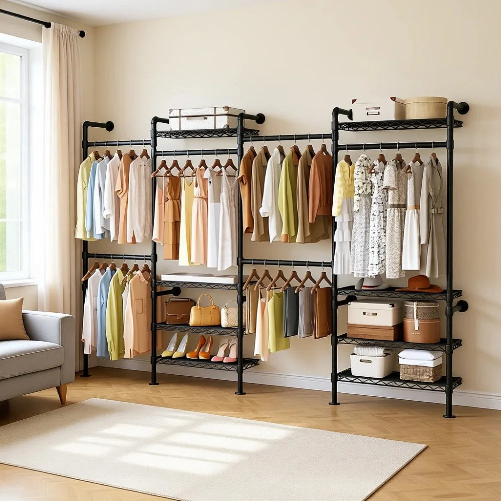 Wall Mounted Closet System Industrial Pipe Clothes Rack For Storage