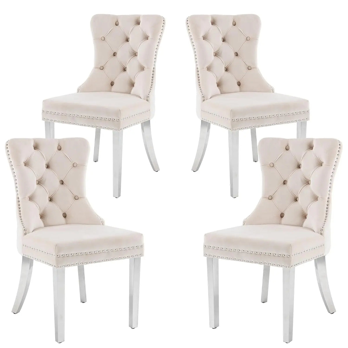 Velvet Upholstered Tufted Dining Chair with Nailhead Trim & Ring Pull, Solid Wood Legs, Modern Kitchen Chair, Set of 4, Custom