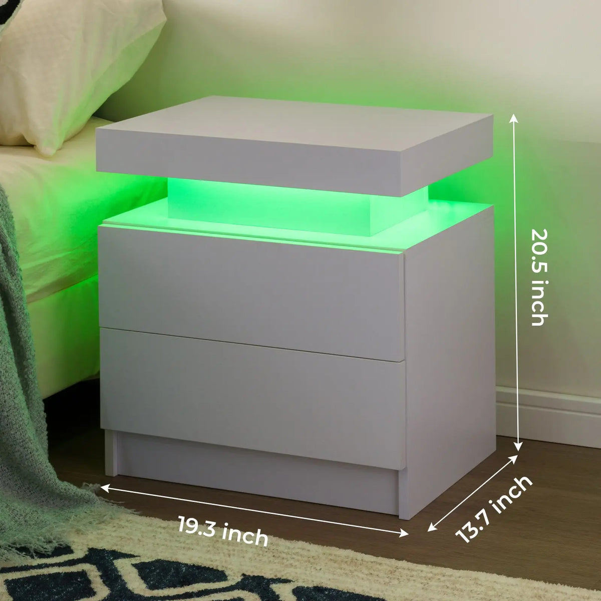 Cubehom Nightstand Set Of 2 With LED Drawers And Lighting