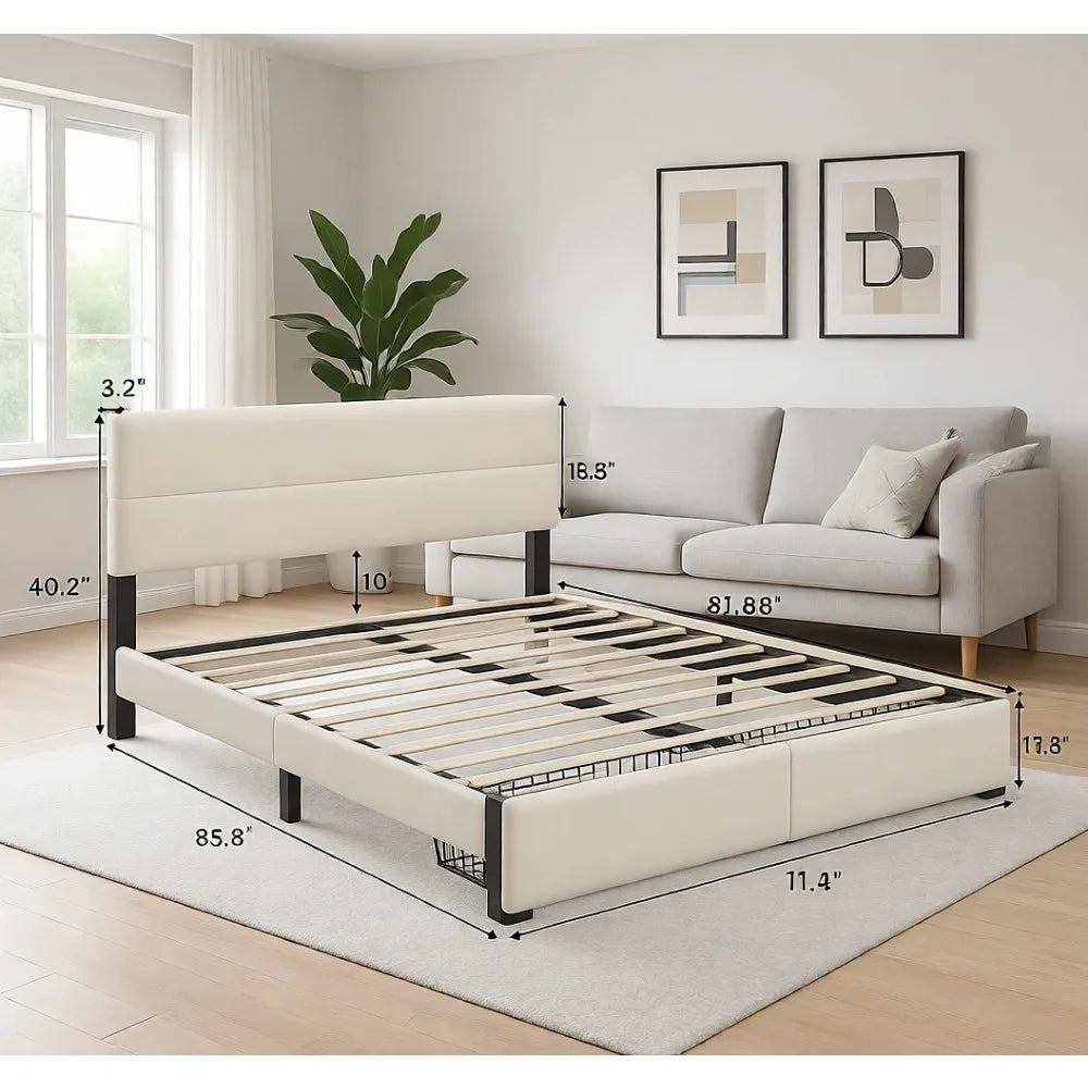 Upholstered Metal Bed Frame With Storage Drawers Led Headboard Lighting