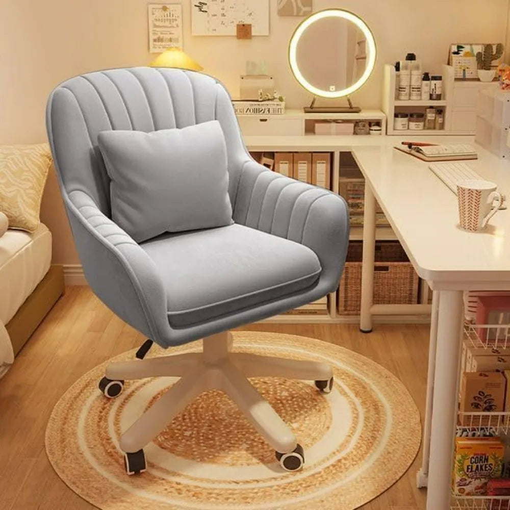 Soft Velvet Vanity Desk Chair with Pillow Swivel Rolling Computer Chair Home Office Accent Task Chair fo Girls Women Living Room