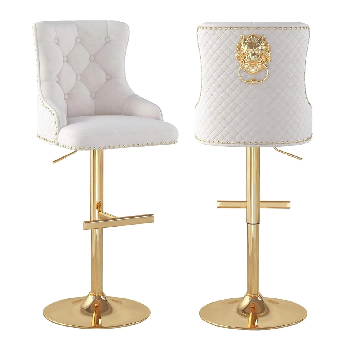 Velvet Bar Stool Set 2 Swivel Counter Height Adjustable Nailhead Gold Metal Base Kitchen Dining, Custom