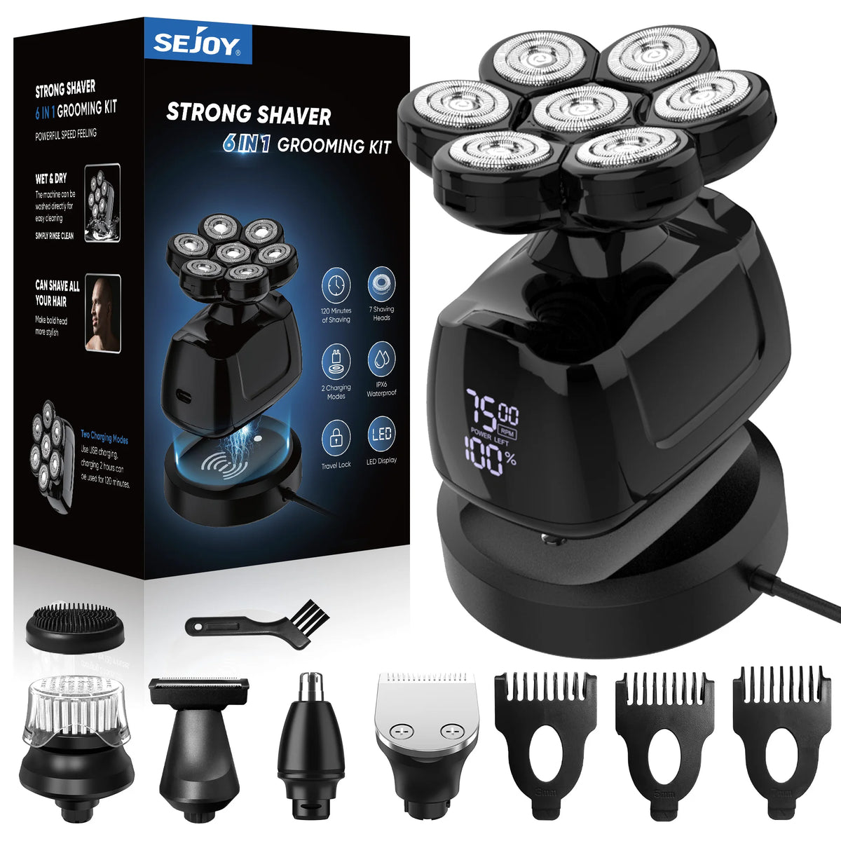 SEJOY 7D Magnetic Floating Head Shaver For Men USB Rechargeable