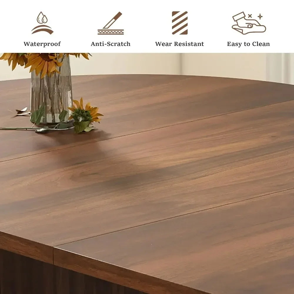 Extendable Dining Table With Fluted Base For Modern Farmhouse Interiors