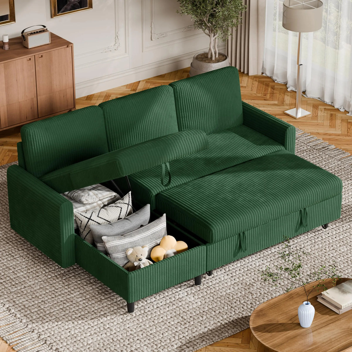 Vongrasig Convertible L Shaped Sleeper Sofa Bed With Storage Chaise