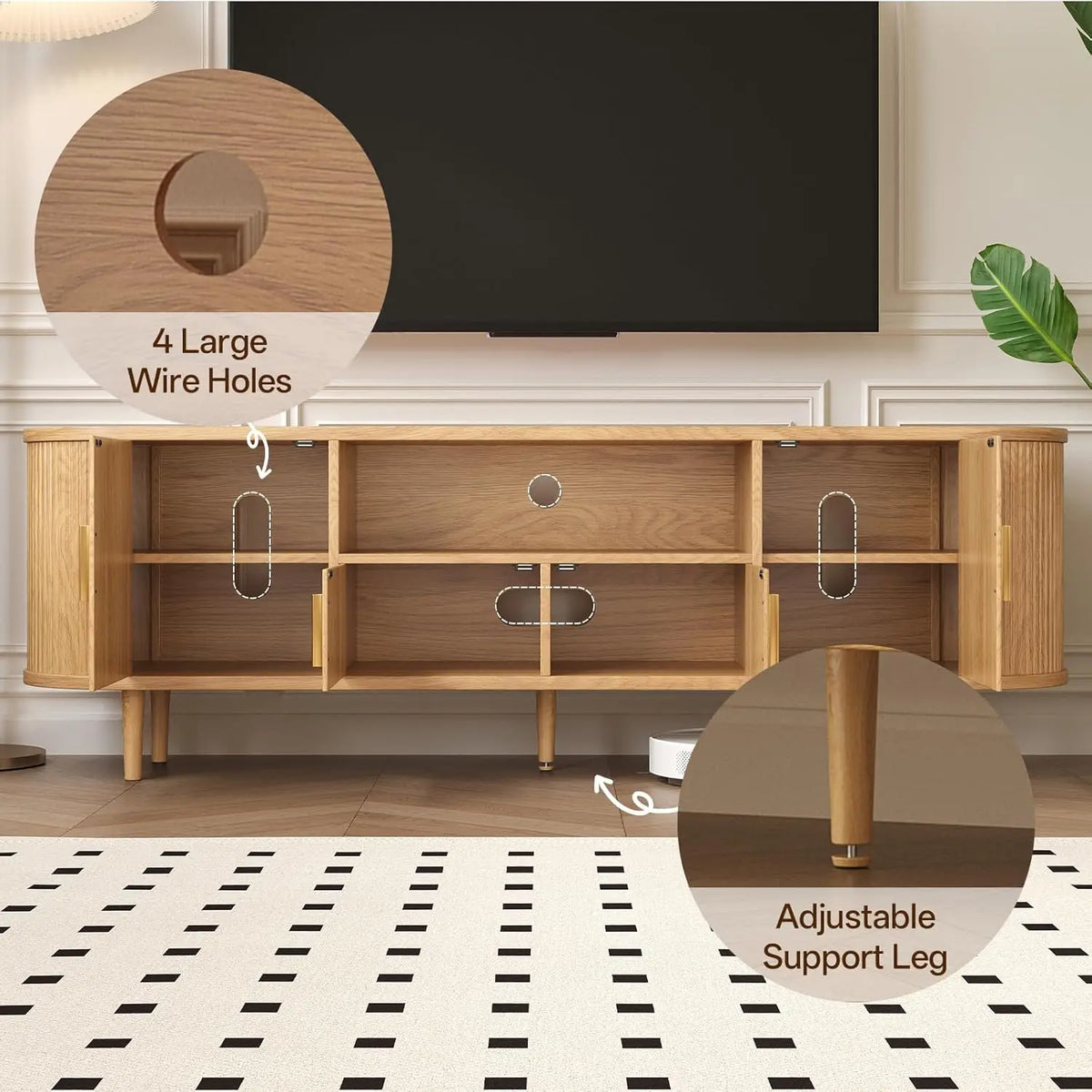 Mid Century Modern TV Stand With Storage And Adjustable Shelving