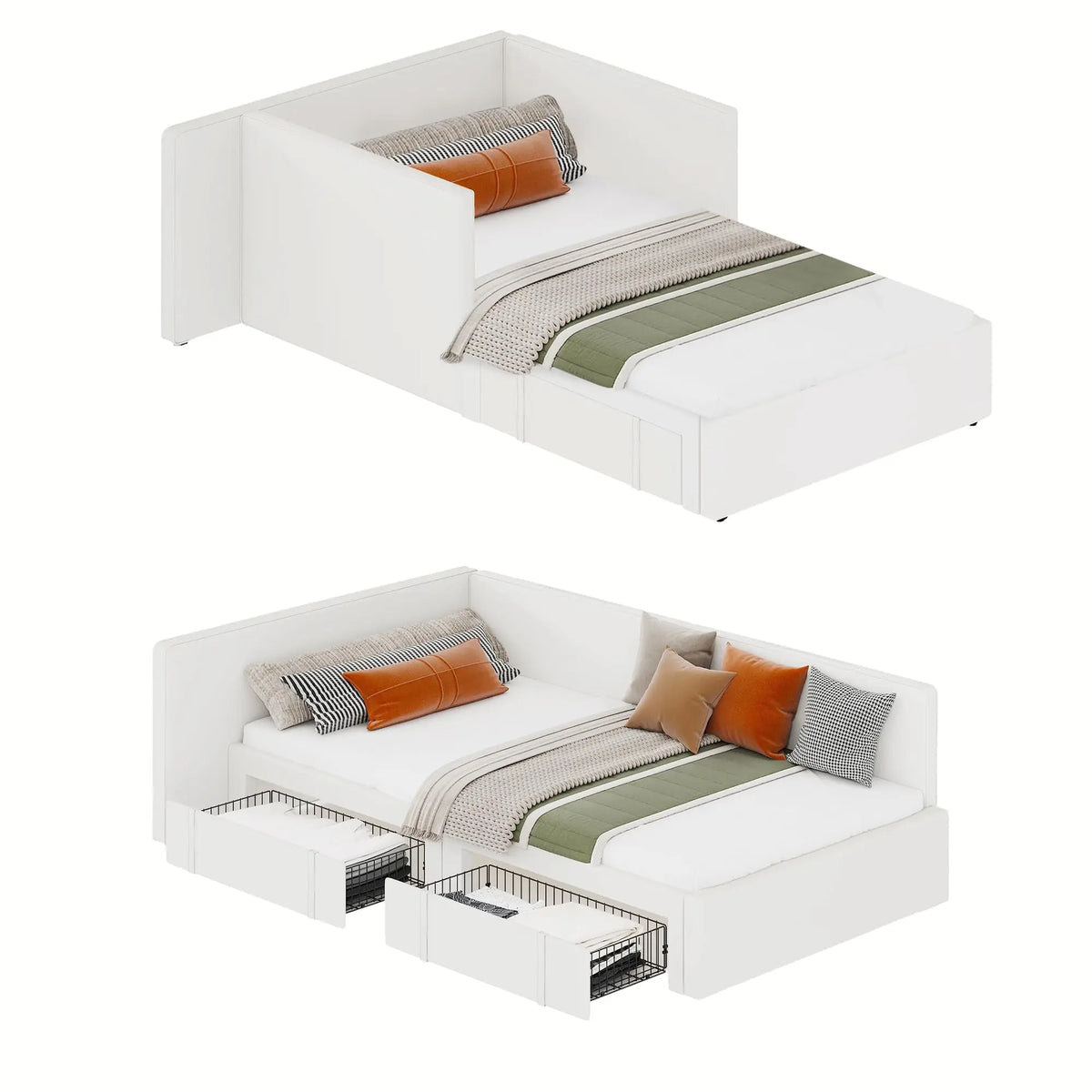 GAOMON Velvet Upholstered Corner Daybed Frame With Storage Drawers