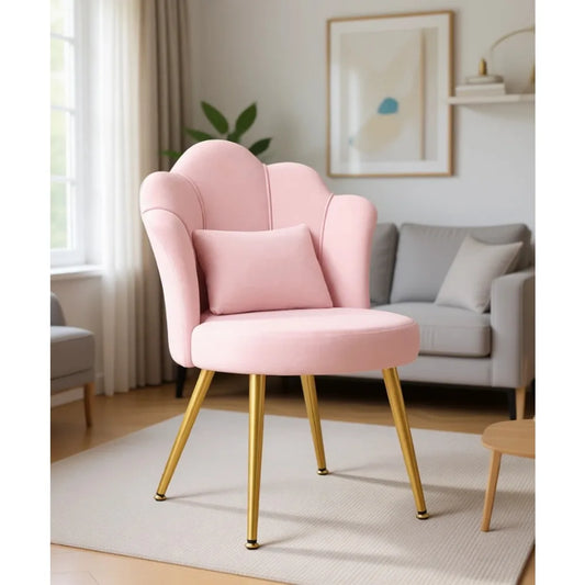 Classic Petal Makeup Vanity Chair With Metal Legs And Pillow