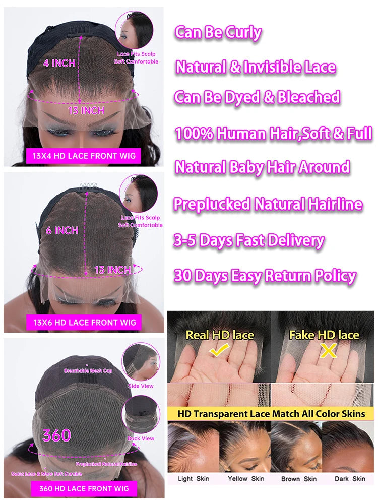 250 Density 40 Inches Loose Body Wave Human Hair Wigs 13x4 13x6 Transparent Lace Front Human Hair Wig Brazilian Lace Human Hair