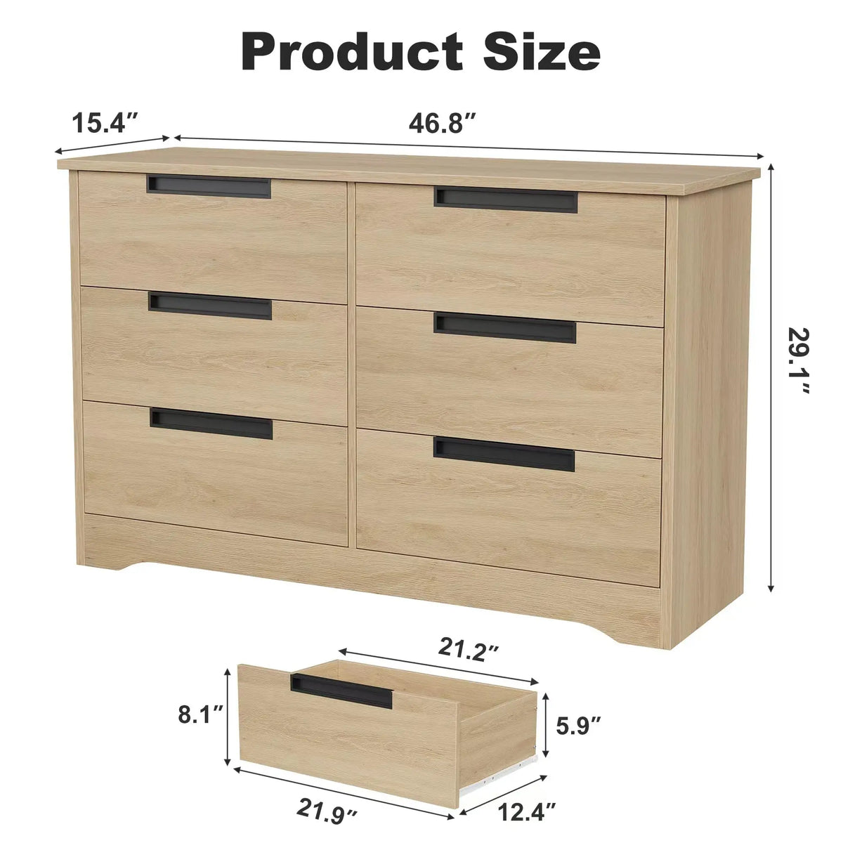 Modern Wooden Dresser With Six Drawers And Recessed Handles