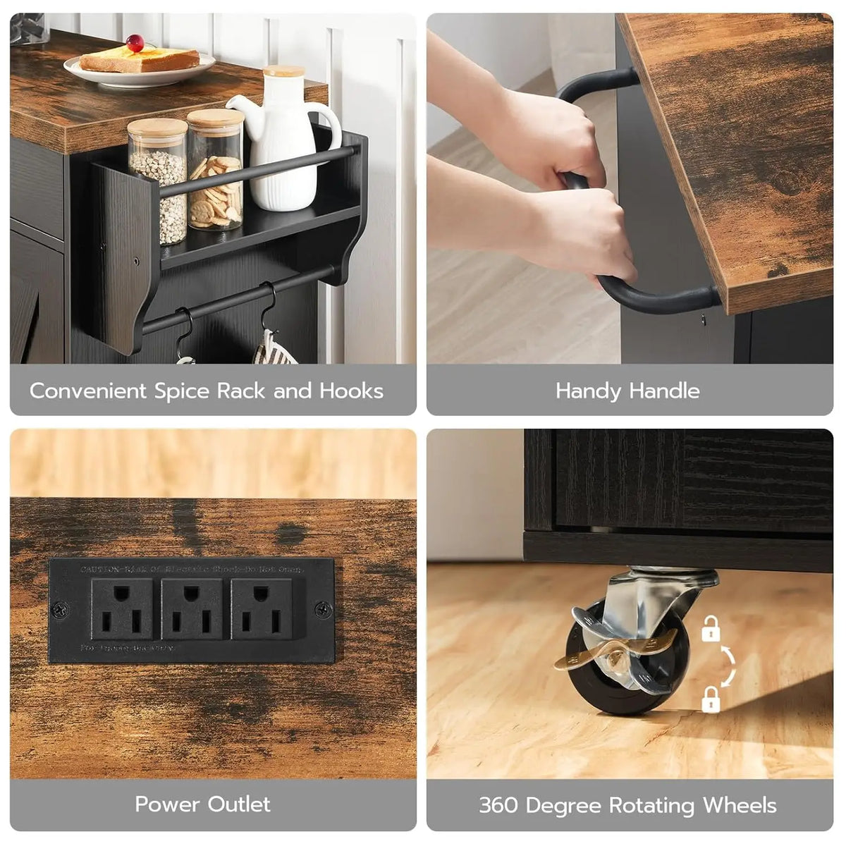 Kitchen Island With Power Outlet Rolling Cart With Storage Hooks