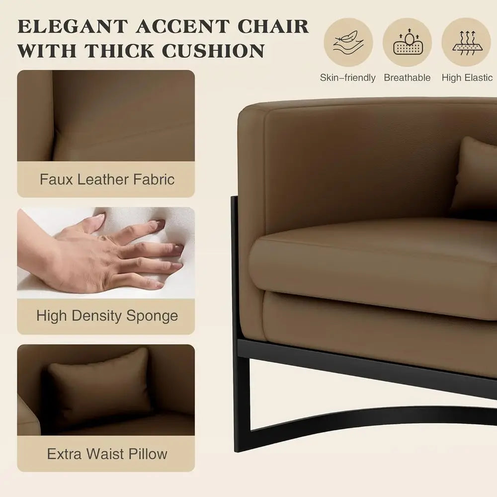 aux Leather Accent Chair ern Barrel Chair with Sturdy Metal Legs Upholstered Armchair or Bedroom Living Room Soa Chair Club Side