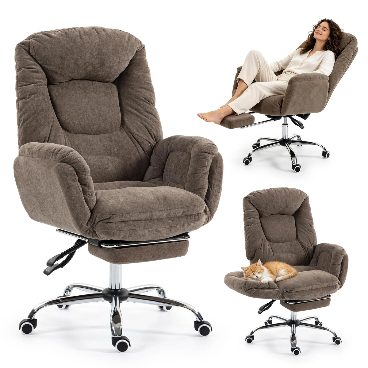 Criss-Cross Ergonomic Desk Chair with Footrest, High Back Executive Design, Adjustable 3-Level Armrests, Smooth Wheels, Big and Tall Gaming or Office Comfort, 500lbs Capacity