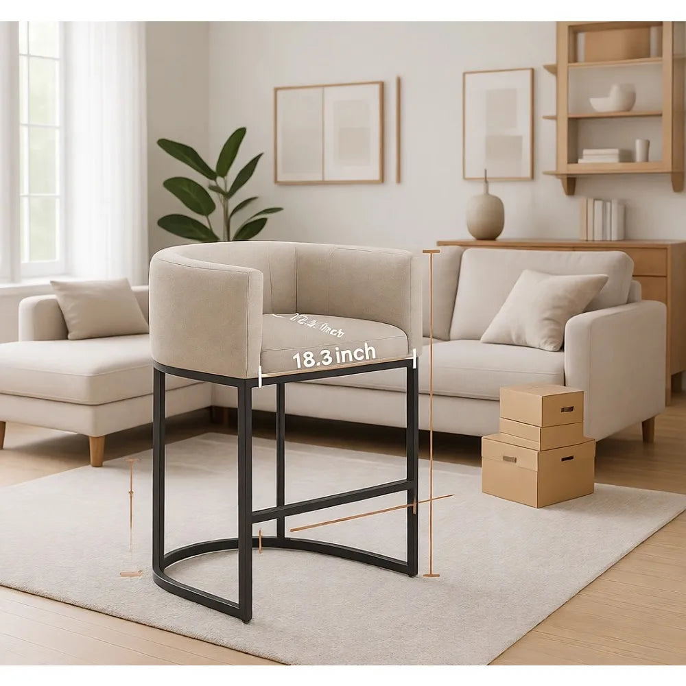 Modern Barrel Stools Set Of 2 Cushioned Backrest Kitchen Island