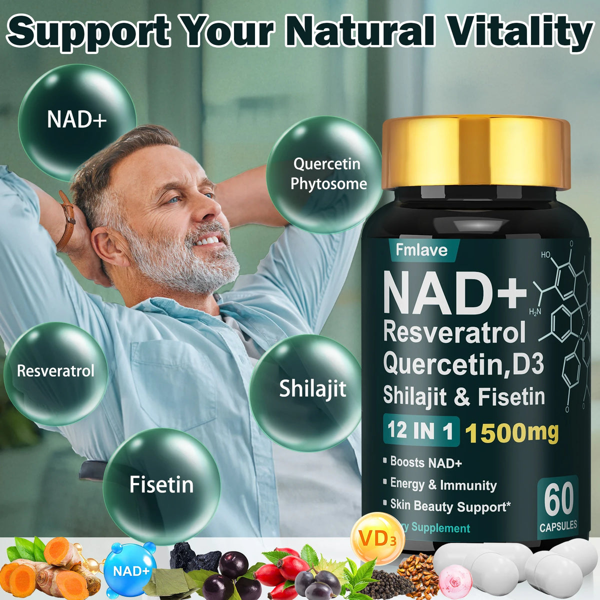 Fmlave NAD Plus Resveratrol 12 In 1 Cellular Vitality And Immunity