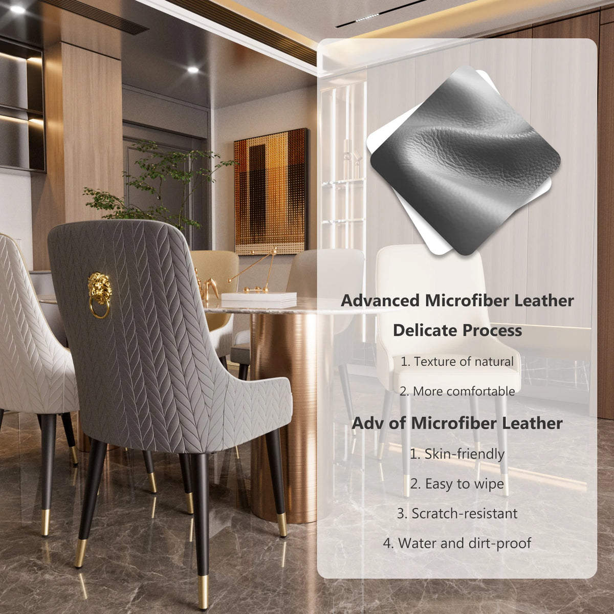 Modern PU Leather Dining Chairs Pair With Tufted Back
