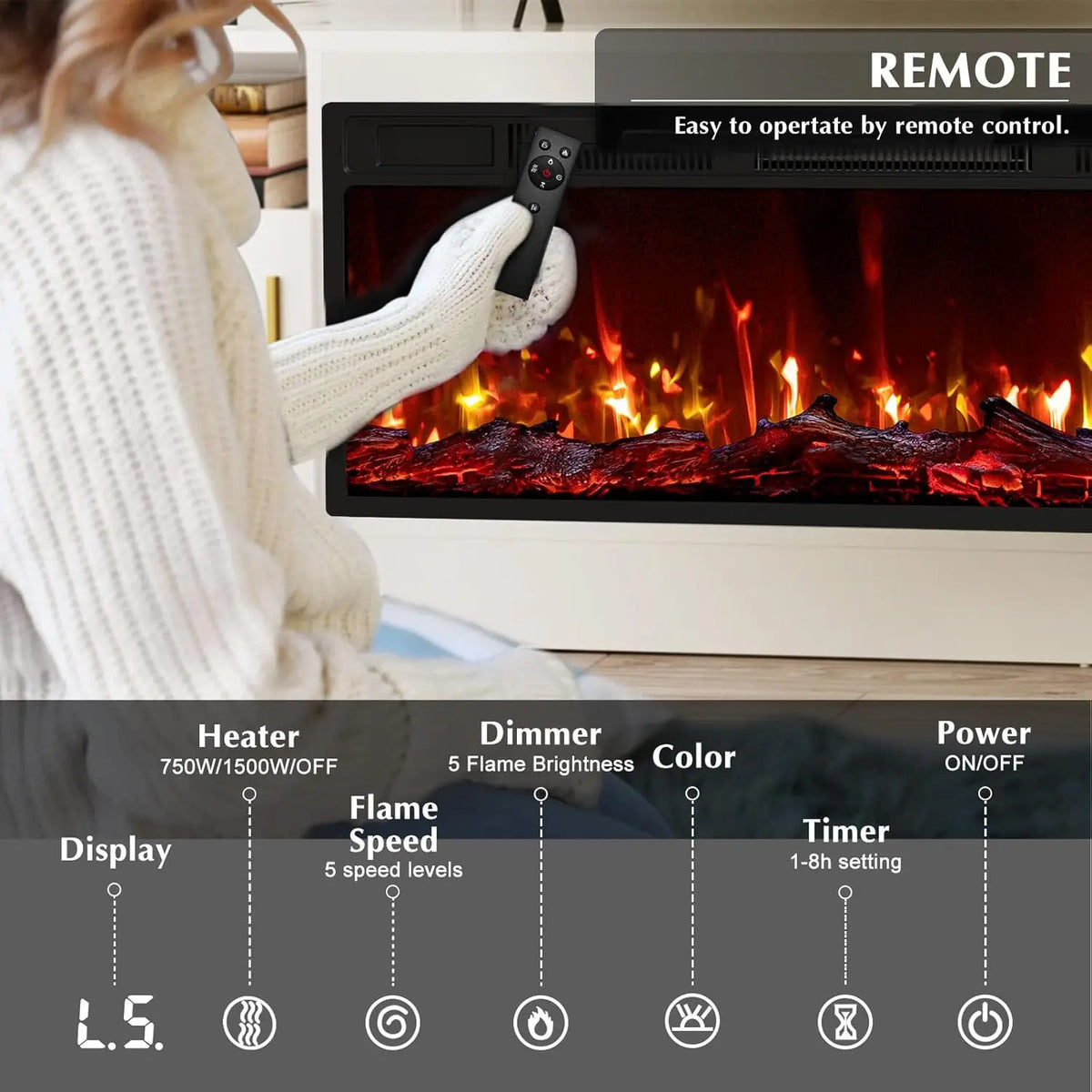 Fireplace TV Stand with 36" Electric Fireplace, Fits TVs Up to 80", 70" LED Lit Entertainment Center, Modern High, Customized
