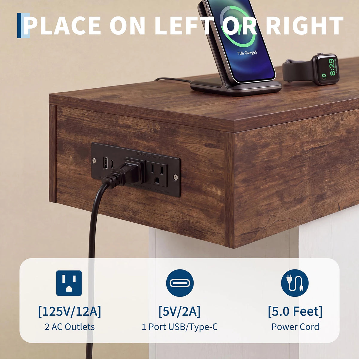 HiMISS Entryway Console With Power Outlet, USB And LED Lighting