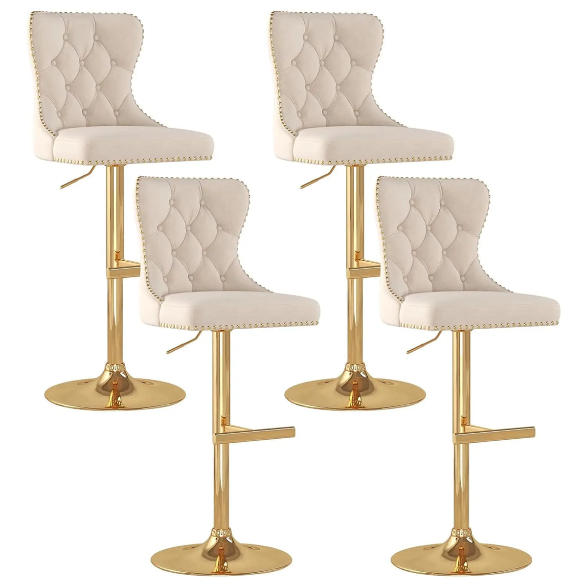 Velvet Swivel Counter Height Bar Stools Set 4 Tufted Back Nailheads Gold Base Kitchen Pub, Custom