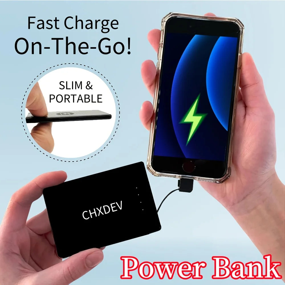 10000/5000mAh magnetic power bank, ultra-thin mini power bank, portable charger, supports fast charging, comes with data cable, available in black, white, and blue.