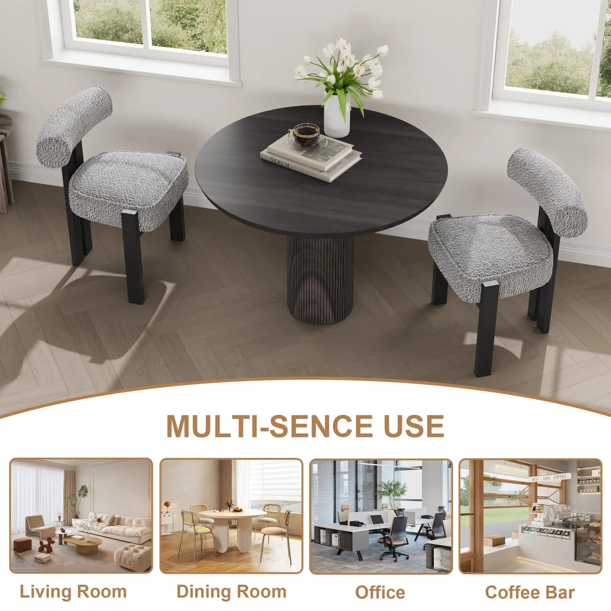EliteZ Modern Boucle Upholstered Dining Chairs With Ergonomic Curved Back