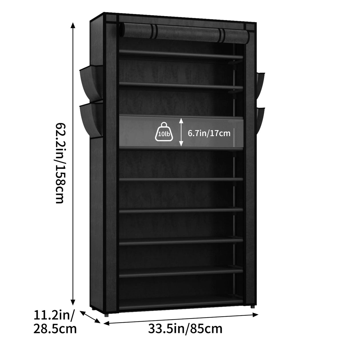 10-Tier Shoe Rack Organizer, 50+ Pairs Tall Dustproof Shoe Storage Cabinet, Multi-Functional Standing Shelf for Entryway Closet Dormitory, Easy Assembly Space Saver Black/Grey