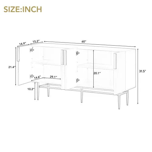 Modern Elegant 4-door Sideboard Gold Metal Handle Buffet Cabinet for Dining Room, Living Room, Bedroom, Hallway (Black)
