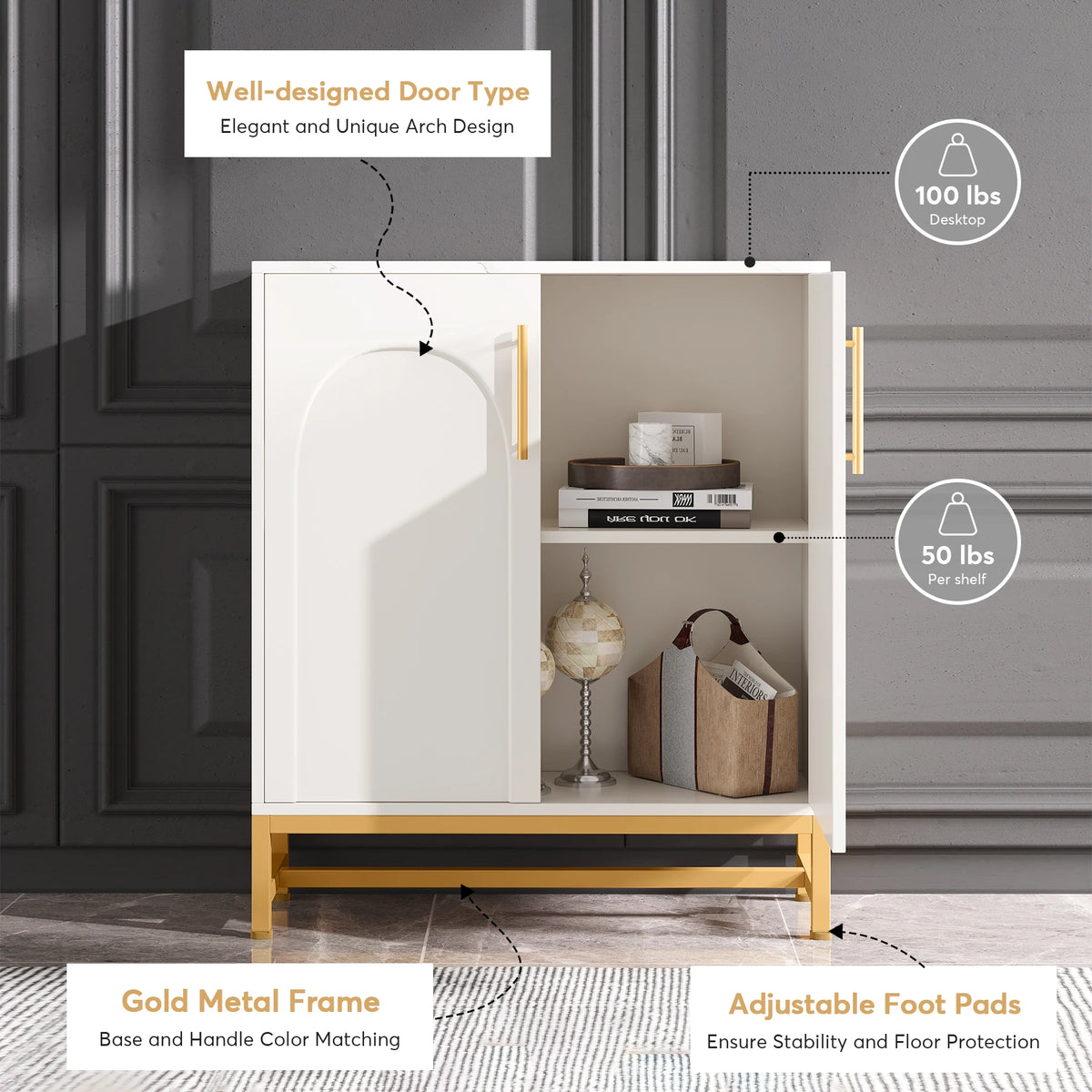 Tribesigns Modern Four Door Buffet Cabinet With Adjustable Shelves