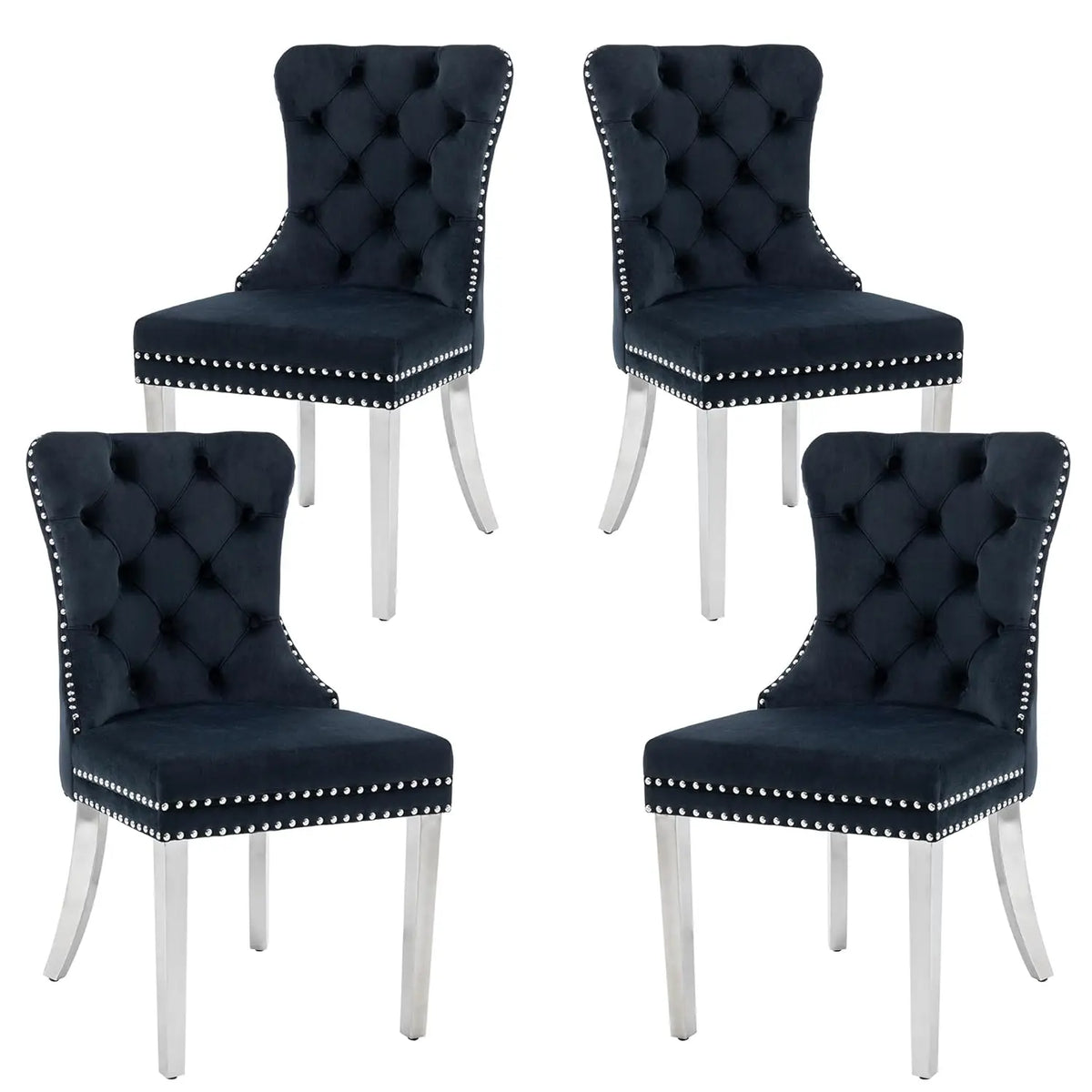 Velvet Upholstered Tufted Dining Chair with Nailhead Trim & Ring Pull, Solid Wood Legs, Modern Kitchen Chair, Set of 4, Custom
