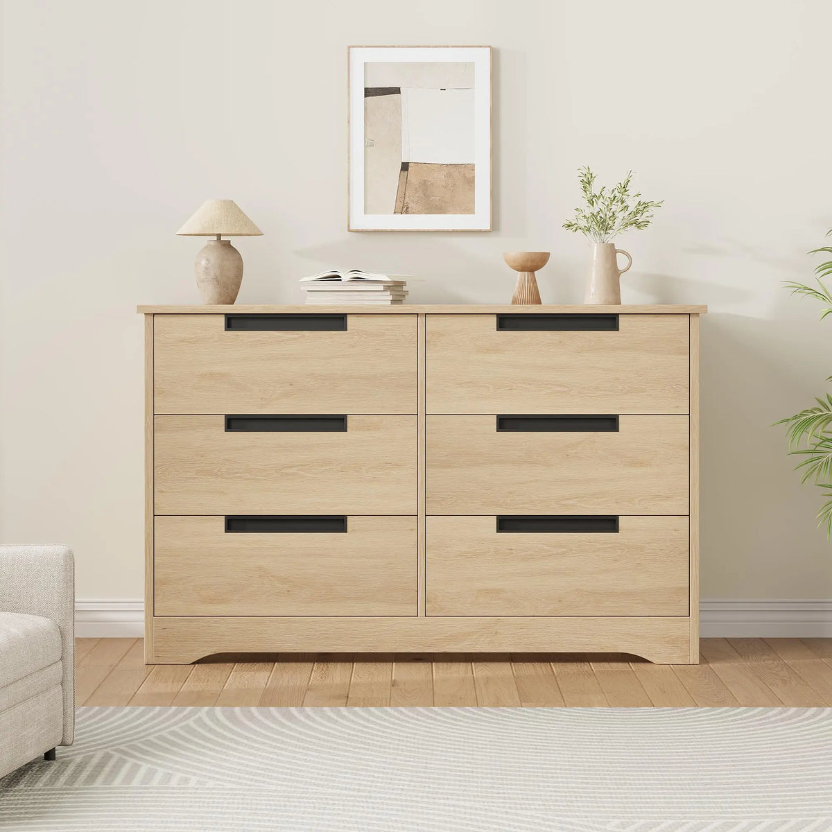 Modern Wooden Dresser With Six Drawers And Recessed Handles
