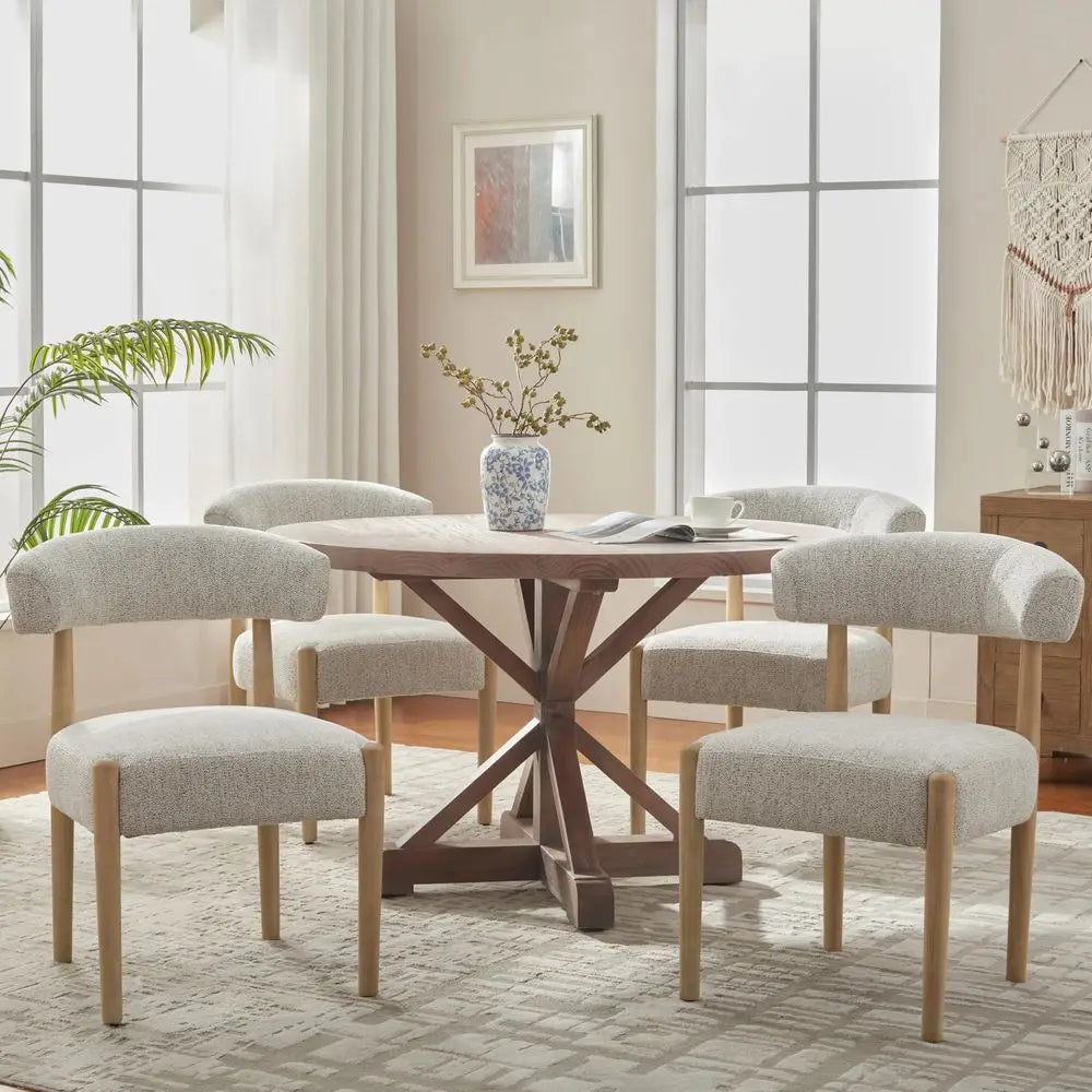 XMSJ Modern Upholstered Wooden Dining Chairs With Curved Backrests