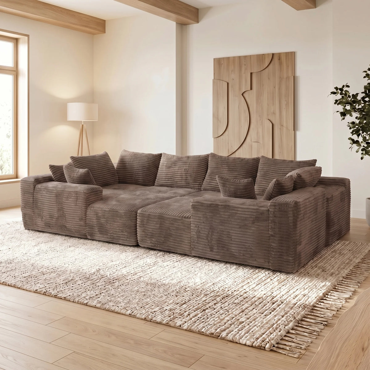 U-Shaped Corduroy Sectional Sofa With Deep Seat Cloud Comfort