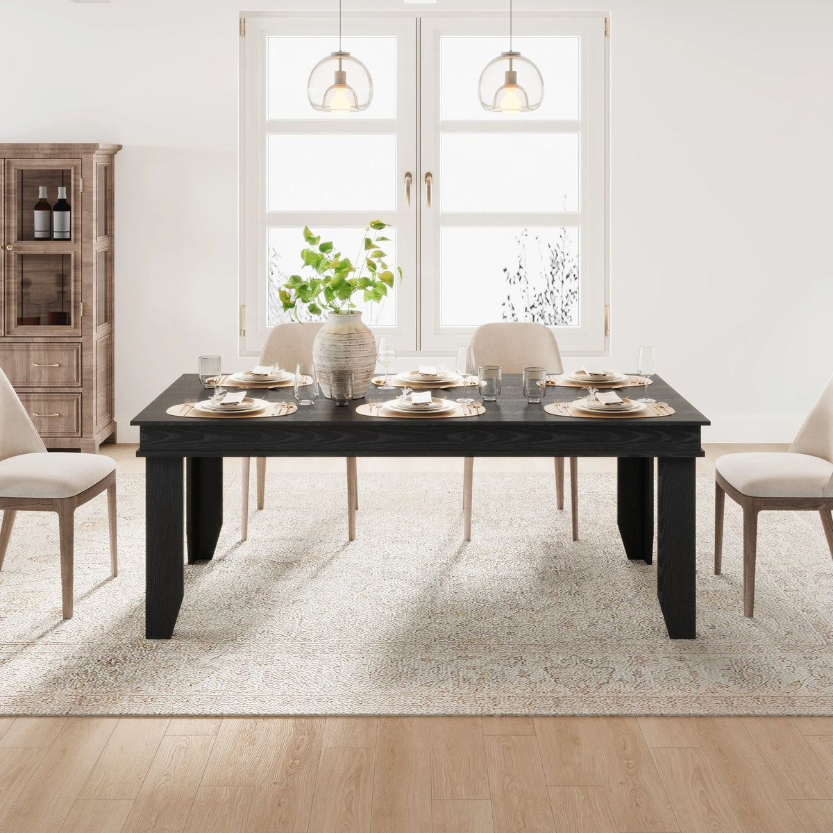 Farmhouse Rectangular Wood Dining Table With Sturdy Frame