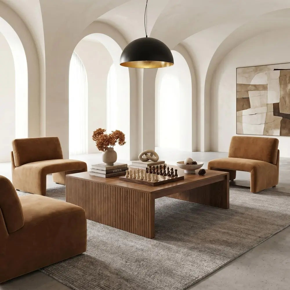 XMSJ Fluted Midcentury Modern Architectural Coffee Table for Living Room